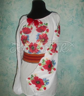 Женская вышиванка белая с маками "Поляна" фото