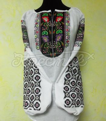 Женская цветастая вышиванка "Борщевские чары" на домотканом полотне