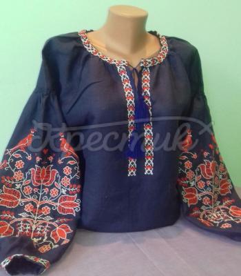 Женская вышиванка темно-синяя "Дерево рода" фото