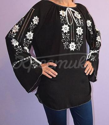 Черная блузка из шифона с белой вышивкой для женщин купить