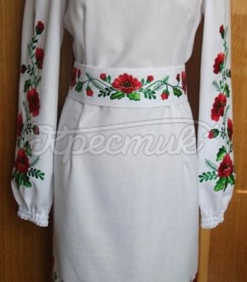 Женское вышитое платье - красные маки